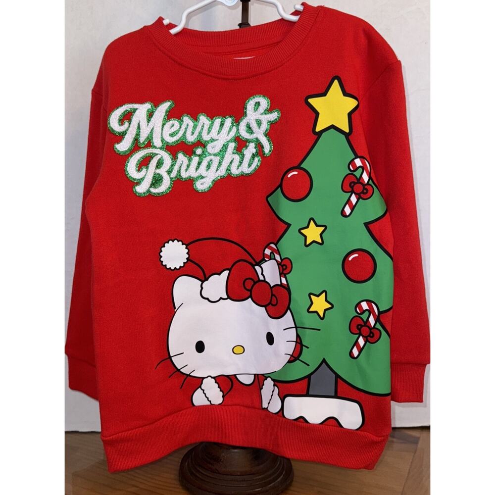 Hello Kitty‎ Christmas Merry & Bright Sweatshirt Girls X-Small NWT MSRP $44.99